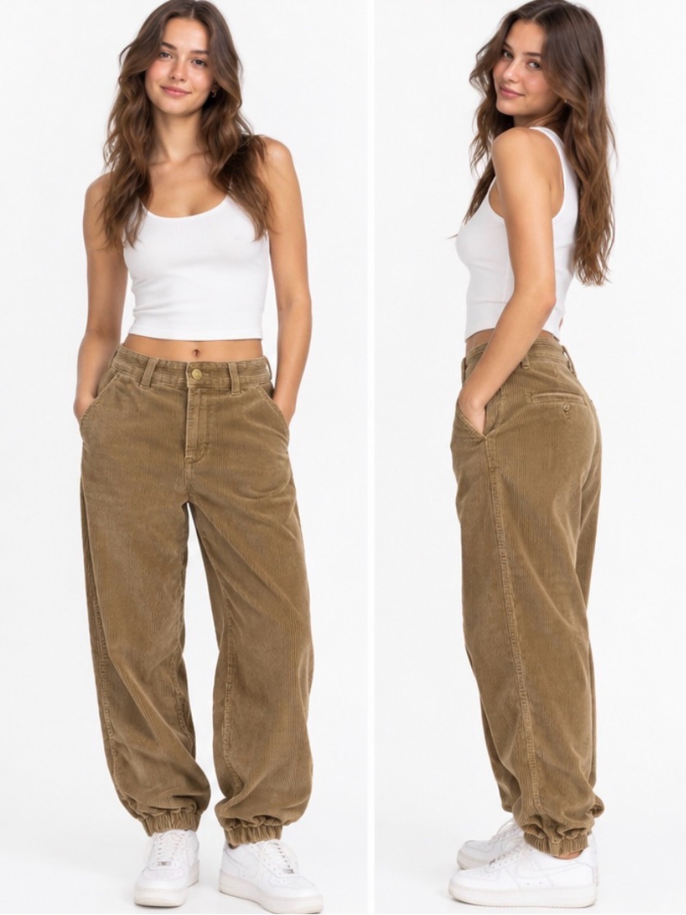 TNA Corduroy High-Rise Joggers — Tan